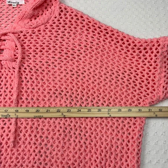 Miracle Open Knit Crochet Lace Up Hoodie Sweater M/L Peach Shabby Chic Boho - Picture 7 of 8